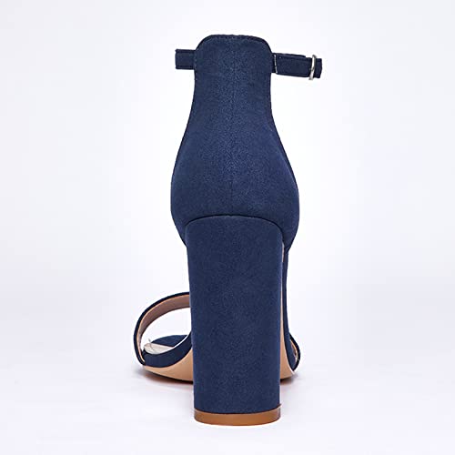 Image of GENSHUO Women's 4-inch Chunky High Heel Sandals with Ankle Strap,Party Wedding Bridal Shoes