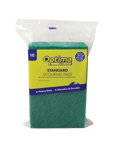 Optima Proclean Standard Heavy Duty Scouring Pads, 23x15cm approx, Pack of 10, Green