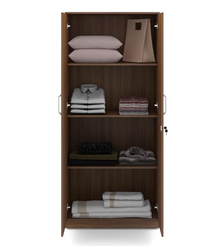 Image of Axel 2 Door Wardrobe | Engineered Wood | Exotic Teak Finish | Matte | Knock Down | Bedroom Storage with 3 Shelves | Water & Scratch Resistant | 3-Year Warranty