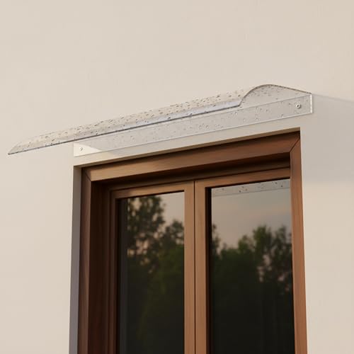 Auvent Porte d'Entrée Transparent, Marquise de Porte Extérieur, Auvent de Porte en Polycarbonate Solide, Marquise Invisible pour Fenêtre, Garage et Abri Vélo, Protection Pluie et UV, Extensible
