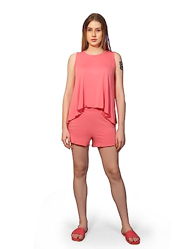 Image of Evolove Women's Micro Modal Round Neck Sleeveless Night Suit /Top & Short Set Super Soft Comfortable (Modal-Shorts Set)