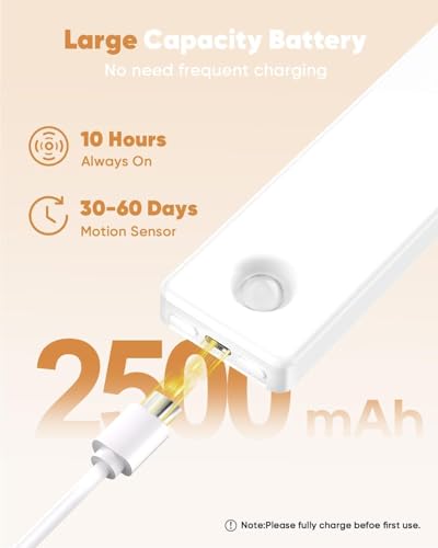 Image of 6 Pack 13inch Under Cabinet Lighting, 3 Color Temperatures Motion Sensor Light Indoor, USB Rechargeable Battery Operated Closet Lights, Dimmable LED Cabinet Lights, Under Counter Light for Kitchen