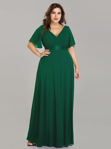 Image of Ever-Pretty Women's Chiffon Formal Evening Dresses for Curvy Women V-Neck Plus Size Floor Length Bridesmaid Dress Dark Green 22