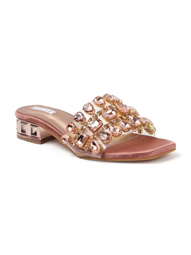 Image of ELLE Women's Embellished Gemstone Sandal - Low Heel Glamour Wedding Sandals