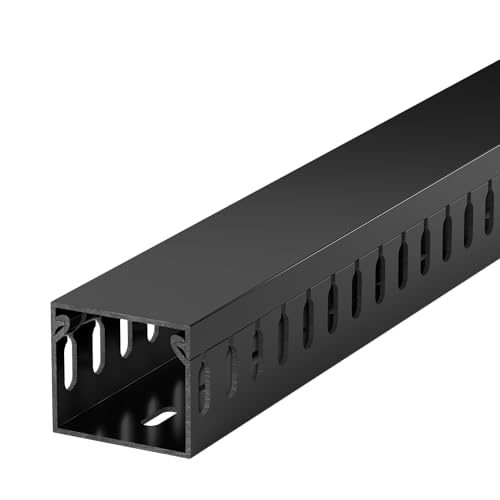 Image of 1.4 inchH x 1.6 inchW Cable Raceway, 66in Under Desk Wire Management Channel, Black | Slotted Wire Duct, 4Pack, 16.5in Each, Heavy-Duty PVC Cable Management for Server Racks, Network Cables & Electrical Cabinets