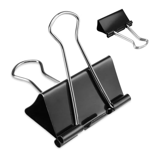10 Large 51mm Binder Clips Black Paper Clamps Foldback & Bulldog Clip for School and Office Calendars & Stationery - Paper Clamp - Stationery Supplies