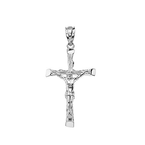White Gold Jesus on the Cross Crucifix Textured Pendant