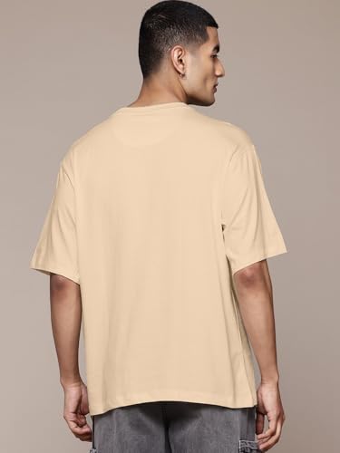 Image of LEOTUDE Casual Half Sleeve Cottonblend Printed Round Neck Drop Shoulder Oversized Tshirt for Man (Color Brown)