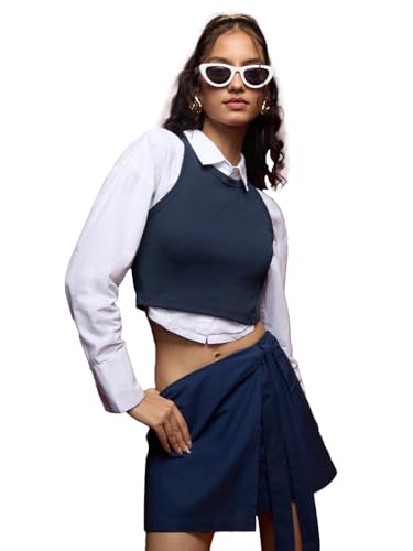 Image of The Souled Store Women Cotton Blend Solid Slim Fit Blouse