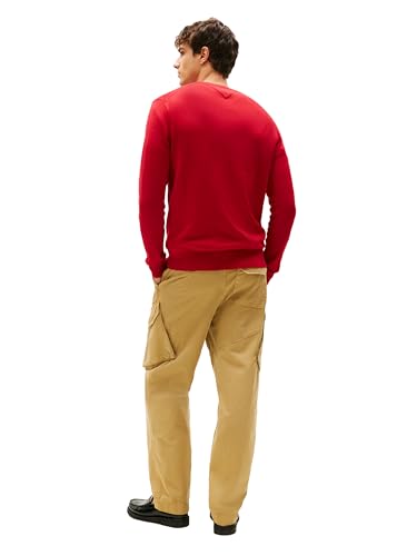 Tommy Hilfiger Herren-Pullover aus Baumwolle, einfarbig, Rundhalsausschnitt, leicht, auch erhältlich in Big & Tall, Mittelrot, XX-Large – Ansicht 4