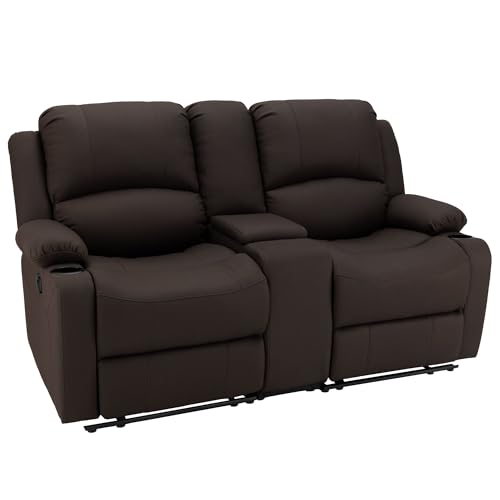 Camper Comfort 67' Wall Hugger Reclining | RV Theater Seats | Double Recliner RV Sofa & Console | RV Couch | RV Theater Seating | RV Furniture (Manual, Chocolate)