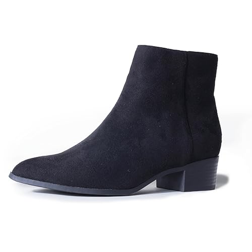 J. Adams Women's Viper Ankle Boots - Short Chunky Low-Heel Pointed-Toe Block Booties, Comfortable and Stylish for Everyday Wear