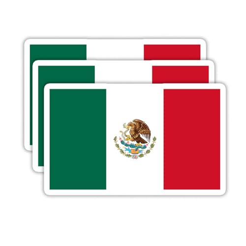 Image of (3PCS) Mexico Flag stickers, Countries Flag Stickers - Waterproof Vinyl Decals For Laptops, Tumblers, Water Bottles, Books, Scrapbooks, Size 3 X 1.8 Inch