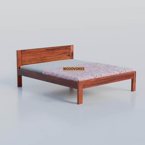 Image of Solid Sheesham Wood Single Bed with Headboard & Footboard | Sturdy Wooden Cot for Bedroom, Hostel & PG | Modern Design Single Wooden Bed Frame (Mattress Not Included) (Honey 6by4)