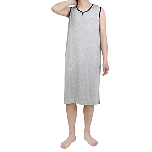 Fashion Store Mens Nightgown Henley Night Shirt for Sleeping Short Sleeve Nightgown Big and Tall, Loose Kaftan Sleepwear (Grey, Large)