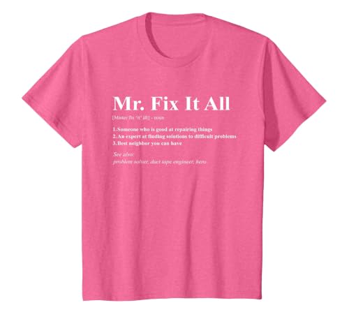 Mr Fix It All T-Shirt, Youth, Pink Heather, Medium