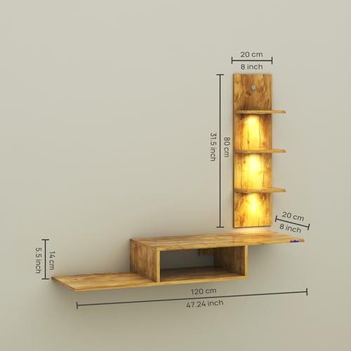 Image of Anikaa Engineered Wood LED Light TV Unit Wall Mounted TV Unit Wall TV Stand TV Cabinet for Living Room, Set Top Box Stand - Giantwood (D.I.Y - Do-It-Yourself) Ideal for Up to 43 inch Inches