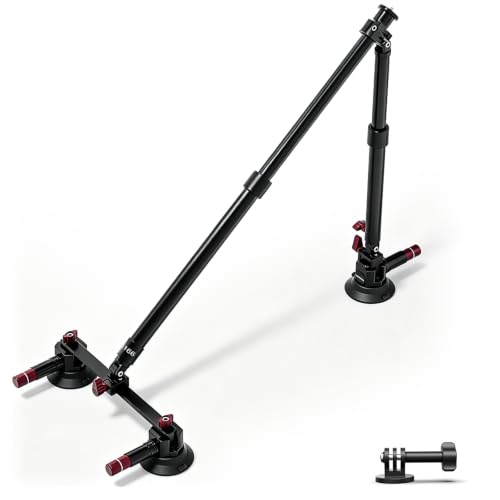 Image of NEEWER Triple Suction Cup Car Mount Kit, Two 24 inch Aluminum Alloy Extension Poles, NATO Rail, Action Camera Adapter Compatible with GoPro DJI Insta 360, Max Load 2.2 lb, CA166