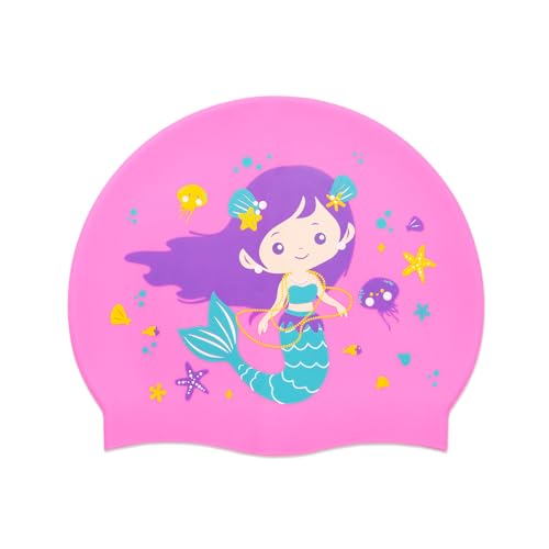 GNOLONG Del Capretto Impermeabile Del Silicone Swim Cap Super Stretch Antiscivolo Protezione Dei Capelli per Le Ragazze Dei Ragazzi (Pink)