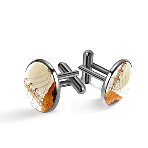 Mannen Manchetknopen, Elektriciteit Transmissie Landschap Manchetknopen voor Mannen, Klassieke Manchetknopen Zwart voor Pak Shirt Bruiloft Zakelijke Verjaardag Sieraden Gift, 2×2×1.9 CM, Roestvrij staal, Geen edelsteen