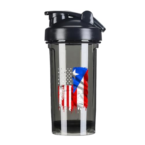 Vintage America And Porto Rico Flag 18 Ounce Shaker Cup,Fashion Theme Pattern Shaker Bottle Leak-proof Workout Shake Bottles 500ML/18 oz Perfect for Pre Workout Black 0