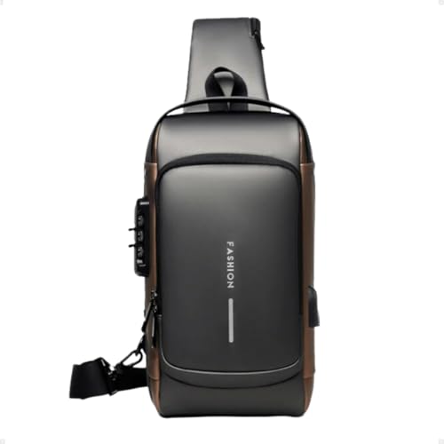 Bolsa Shoulder Bag Tiracolo Antifurto Couro Usb Impermeável (Preto e Bronze)