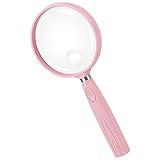 Feosky Handheld Reading Magnifier, 10X 30X Magnifier, 75mm Shatterproof Lens, Non-Slip Handle for Adults Close Work, Seniors Reading and Kids Nature Exploration, Hobby Observation(Pink)