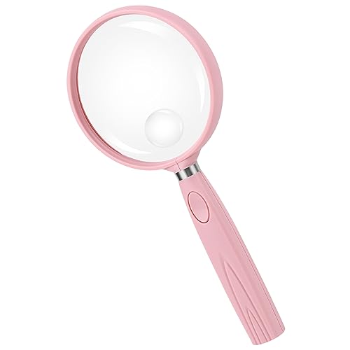 Image of Feosky Handheld Reading Magnifier, 10X Magnifier, 75mm Shatterproof Lens, Non-Slip Handle for Adults Close Work, Seniors Reading and Nature Exploration, Hobby Observation(Pink)