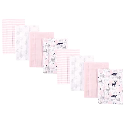 Image of Hudson Baby Cotton Poly Flannel Burp Cloths Multipack, Linocut Woodland Girl 8-Pack, One Size