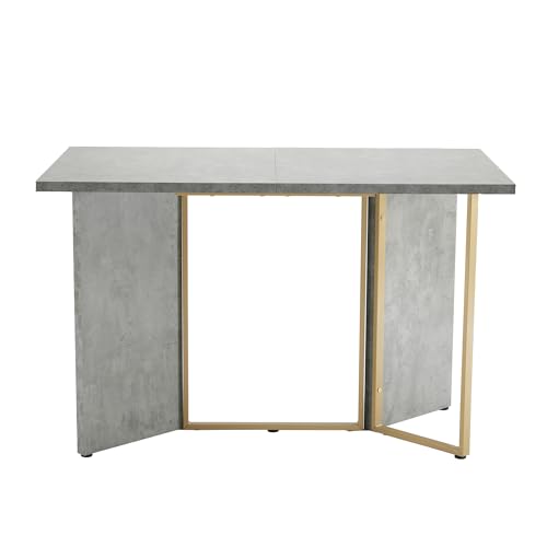 Mesa de comedor de 70 x 119 cm (1 unidad), mesa de comedor moderna en color cemento, elegante decoración de patas de metal, diseño simple, duradera y resistente al desgaste, ligera, para comedor y