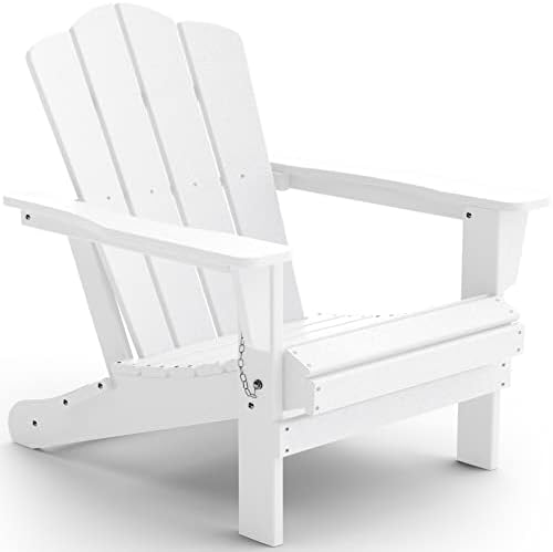 KINGYES Folding Adirondack Chair, HDPE All-Weather Folding Adirondack Chair, White