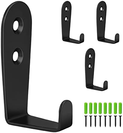 CGBE Coat Hooks for Wall, Heavy Duty Outdoor Hooks for Hanging Towel No Rust Outside Towel Hooks Wall Mounted with Screws and Anchor for Key, Towel, Bags, Cup, Hat (4 Pack Black)