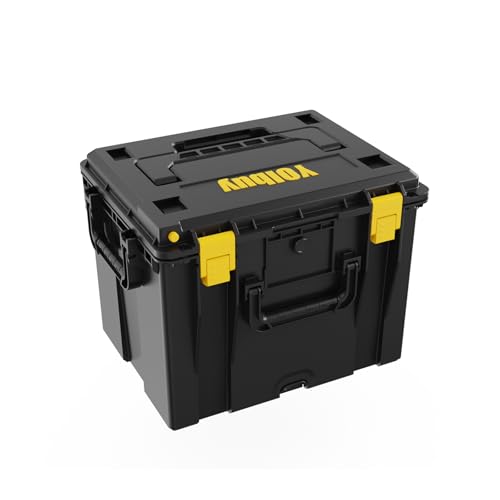 YOIbuy PRO スタックボックス 防水防塵 ツールボックス 頑丈なABS樹脂 システムケース 簡単スタッキング 工具箱 収納ケース 積み重ね収納 気圧開放バルブ付き 施錠穴付き 上面ハンドル付き (箱338仕切板なし)
