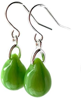 Black Moon® Mermaid Glass Teardrop Earrings with Silver Ear Wires - Blue Black Red Green Pink - Small Drop Earrings