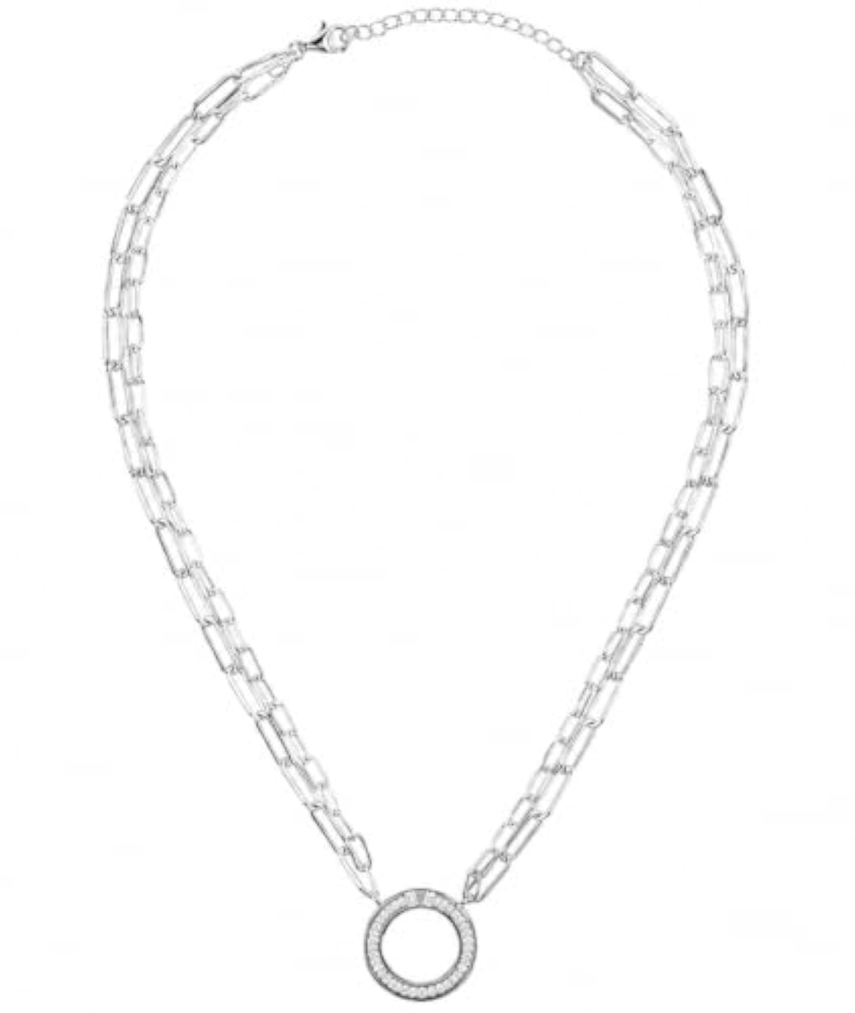 Sterling Silver 925 Women's Circle Pendant Double Chain Necklace