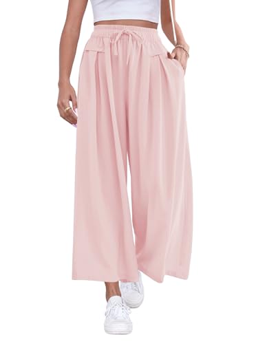 Image of ZJCT Wide Leg Palazzo Pants for Women Summer Beach Pants Flowy Loose Casual Lounge Pajama Yoga Pants with Pockets