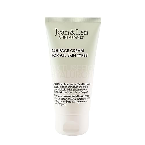 Jean & Len crema facial hidratante higo chumbo y ácido hialurónico, reduce la sensación de tirantez y las líneas de sequedad, para todo tipo de pieles, sin parabenos ni siliconas, vegana, 50 ml