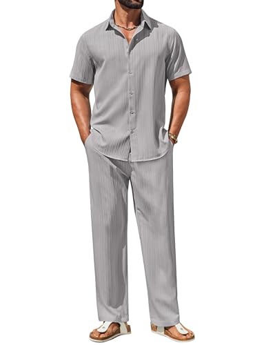 COOFANDY Men Sets Outfits 2 Piece Beach Wedding Vacation Shirt