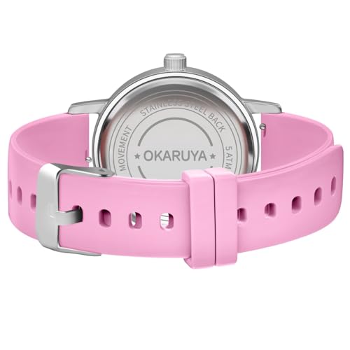 Kids Watch Analog Waterproof, Pinwheel Learning Watch for Kids 8-12, Teacher Watches for Girl Ages 5-7 6-8, Easy to Read Educational Girls Watches Pink3