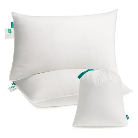 SONGMICS Cloud White Bed Pillows with Storage Bag Cover