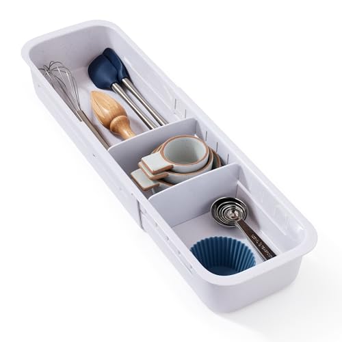 YouCopia DrawerFit Expandable Kitchen Drawer Organizer: Sliding Storage Tray for Utensils & Accessories in Deep Drawers, Expandable 15–23' wide, White Speckled BPA-free
