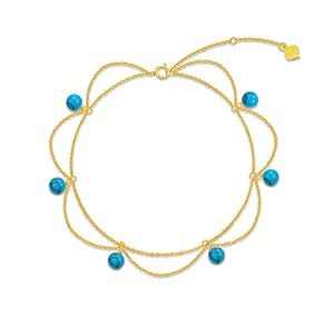 14K Gold Turquoise Anklet for Women, Real Yellow Gold Layered Beaded Anklet Fine Jewelry Gift for Wife Girlfriend Mom Her 8+2 inch