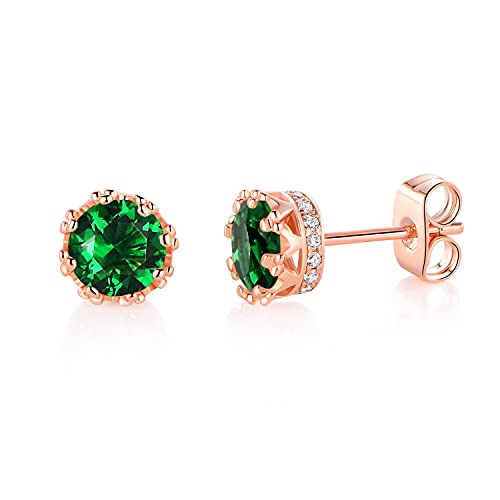 MDFUN May Birthstone Stud Earring for Women - Green Emerald Earrings