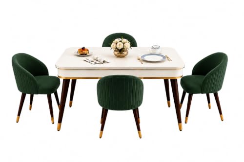 Image of WOODEN SPACE 4 Seater Wooden Dining Table Set | Urban Marble Top Dining Table with Chairs for Dining Room & Kitchen (Majestic Classic Dark Green) (42 x 42 x 30 inch)