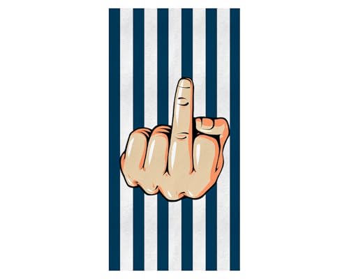 DS. DISTINCTIVE STYLE Middle Finger Beach Towel 71x35 Oversized Microfiber Travel Towel Fast Drying Lightweight Funny Blanket Blue & White Stripes