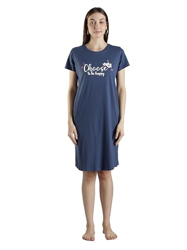Image of 9shines Label Hosiery Cotton Knee Length Short Night Dress | Short Nighty for Women with Pocket | Graphic Print Nightwear | Night Gown for Women (M-7XL)