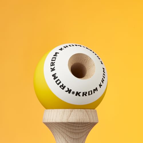 Image of KROM - Kendama Toy POP Yellow - High Wood Quality - Extra Strong - for Beginner and Pro - Gift Pack : Extra String + Stickers