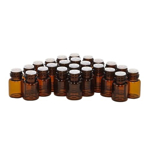 50Pcs 2ml Oil Bottles for Essential Oils (5/8 Dram) Amber Glass Vials Bottles, with Orifice Reducers and Black Caps2