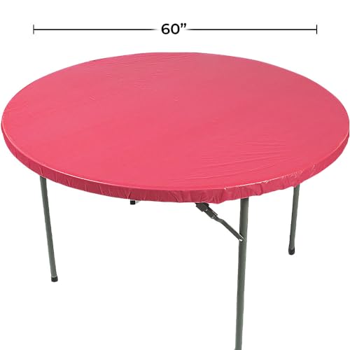 Nappe de table plastique ronde imperméable rouge 152 cm lavable - 2