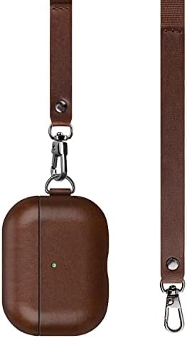 Cybotoon Luxury Leather AirPods Pro Case Cover with Hand Strip and Neck Lanyard, Genuine Top Layer Vegetable Tanned Cowhide (Horween Style Leather) AirPods Pro Leather Case for Men Women, Dark Brown